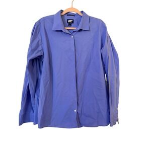 Lands End Women Plus Button Down Shirt Blue Wrinkle Free Broadcloth Size 18
